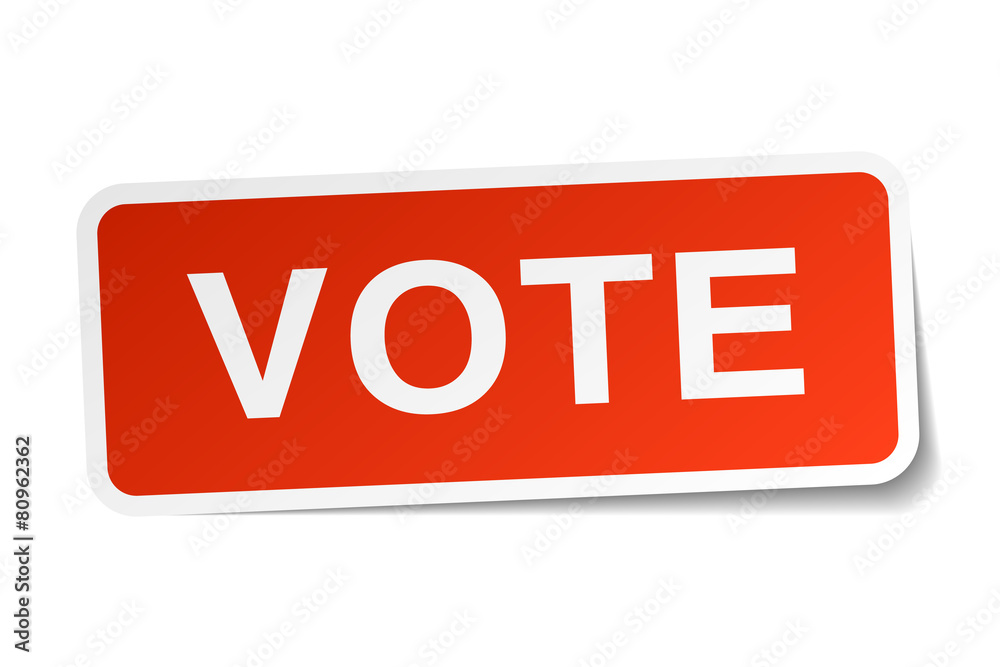 vote red square sticker isolated on white vote red square sticker isolated on white