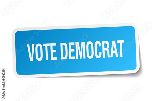 vote democrat blue square sticker isolated on white