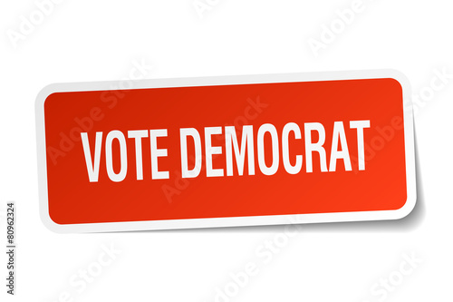 vote democrat red square sticker isolated on white