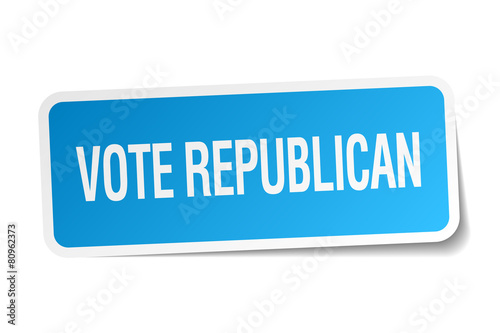 vote republican blue square sticker isolated on white