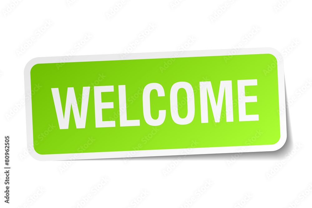 welcome green square sticker on white background welcome green square sticker on white background