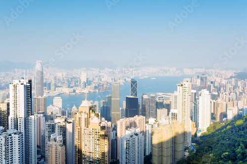 Beautiful view of business center of Hong Kong city from the Vic