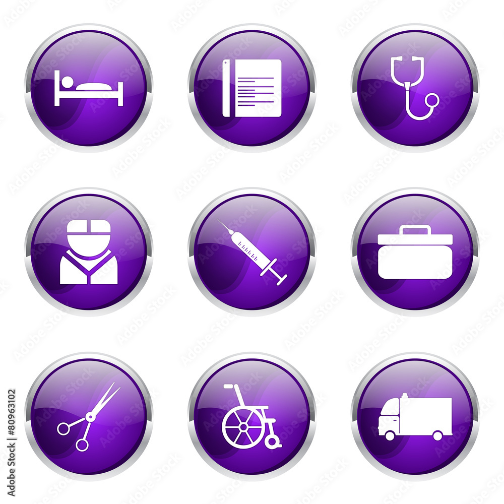 Hospital Health Violet Vector Button Icon Design Set Hospital Health Violet Vector Button Icon Design Set