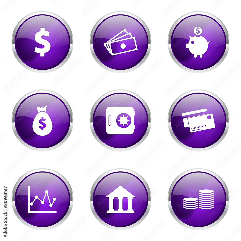 Financial Banking Violet Vector Button Icon Design Set Financial Banking Violet Vector Button Icon Design Set