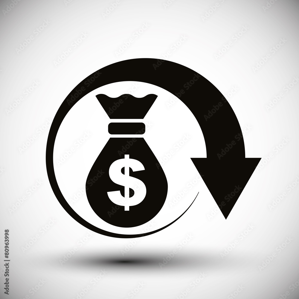 Money bag with arrow cash money vector simple single color icon.