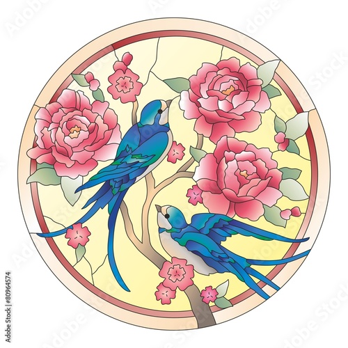 Vitrazh birds with flowers