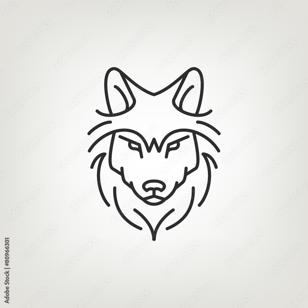 Wolf head mono line logo icon design.