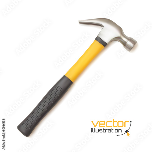 Realistic hammer icon.