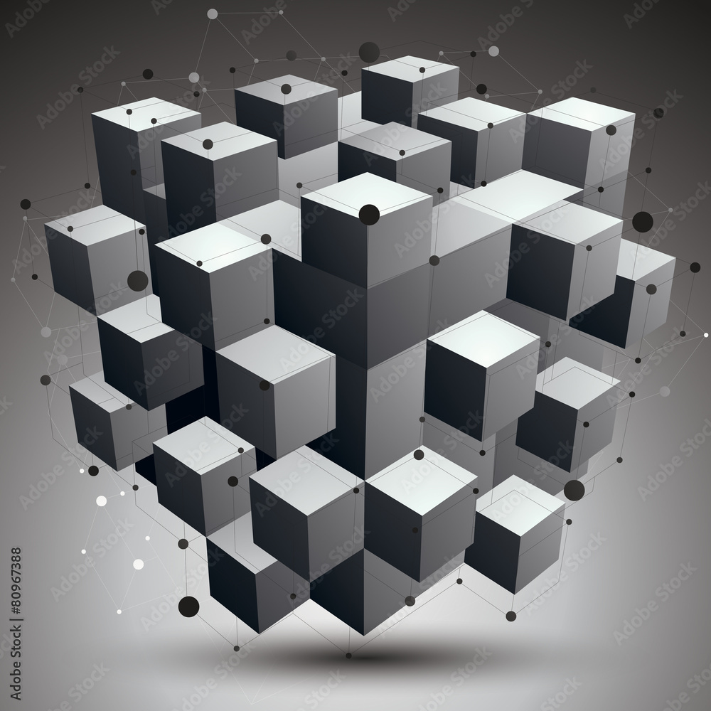 Obraz premium Spatial vector monochrome digital object, 3d technology figure w
