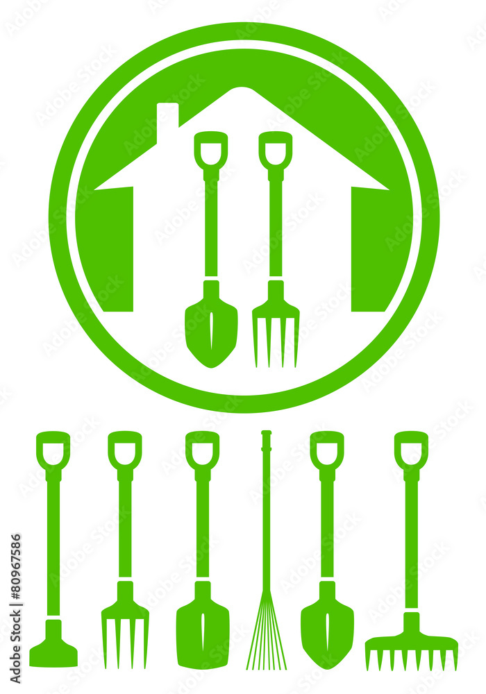 garden green icon with tools