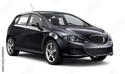 Compact black car on white background