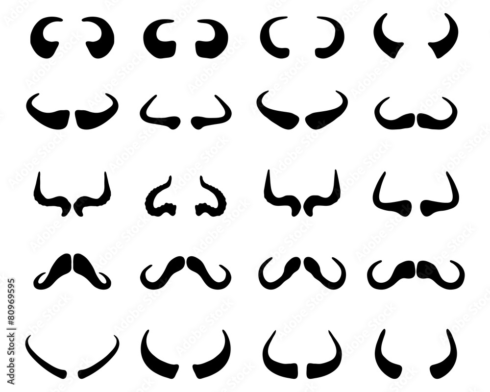 Naklejka premium Black silhouettes of horns of buffaloes, vector