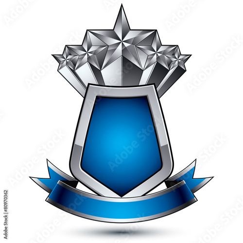 Heraldic vector template with pentagonal silver stars placed ove