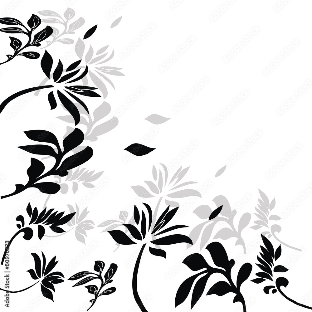 black flowers on a white background