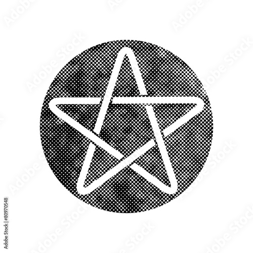 Five point star vector icon with pixel print halftone dots textu