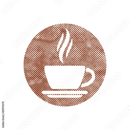 Cup of coffee icon with pixel print halftone dots texture.