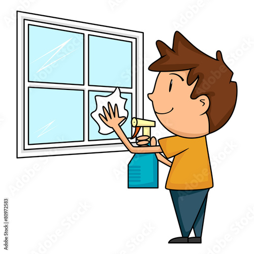 Child cleaning window