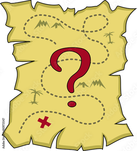 Simple old torn map with a question mark
