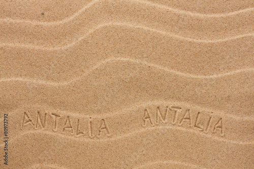 Antalya  inscription on the wavy sand