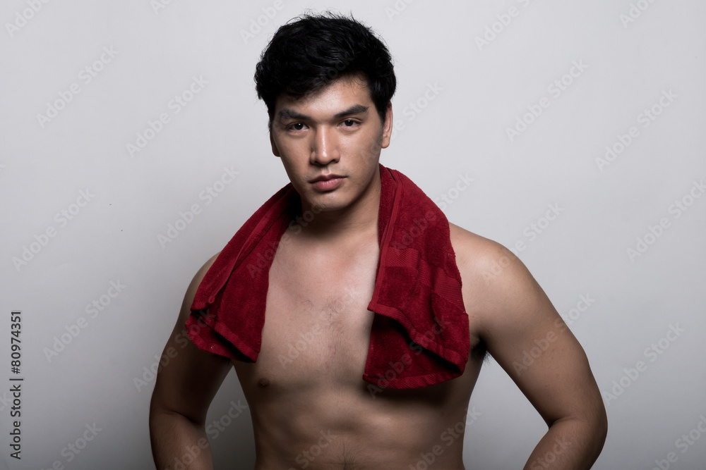 Asian man with towel in the hand Asian man with towel in the hand