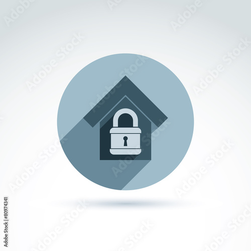 Vector monochrome house with a padlock isolated on white backgro