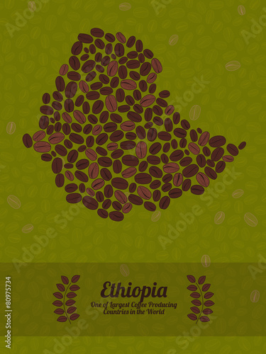 Ethiopia map made of roasted coffee beans. Vector illustration.