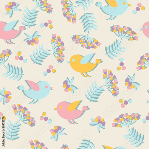 Seamless pattern with birds and flowers.