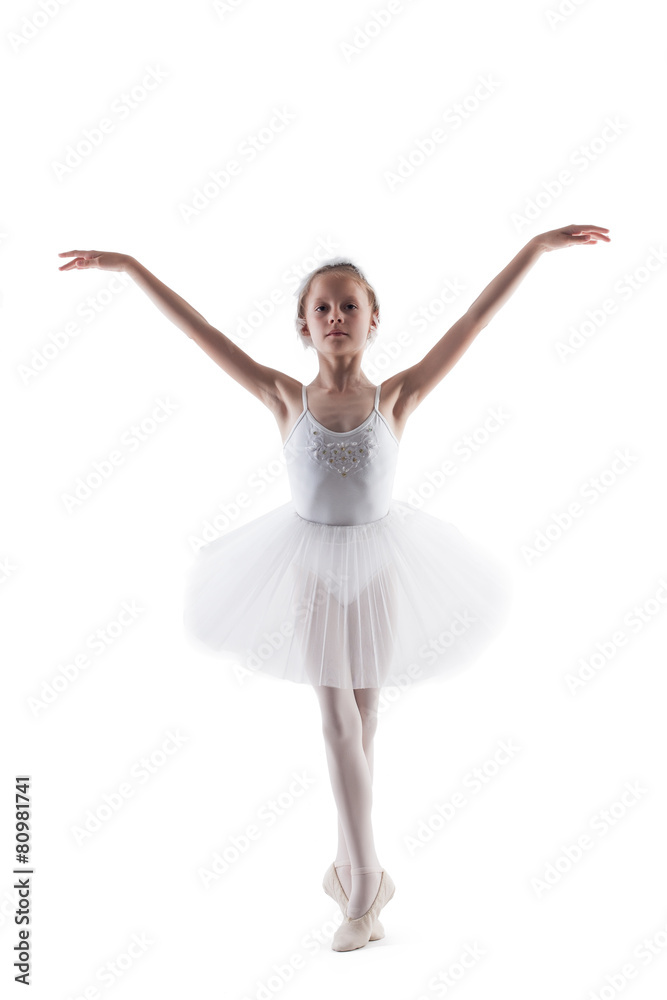 Modest little ballerina posing as White Swan Modest little ballerina posing as White Swan