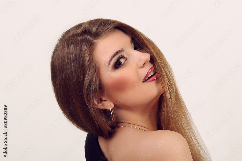 Glamour portrait of beautiful woman model with fresh daily makeu Glamour portrait of beautiful woman model with fresh daily makeu