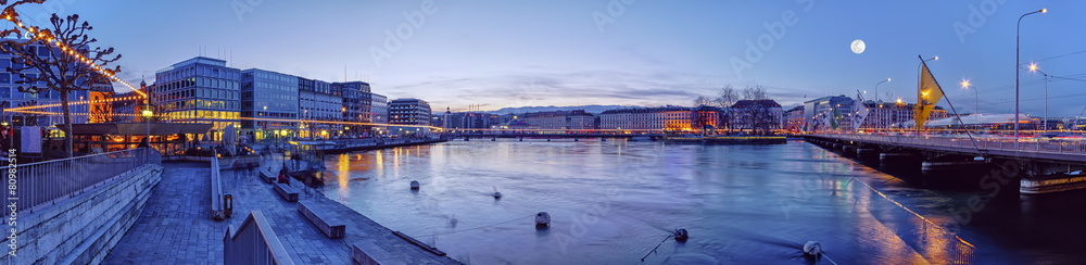 Naklejka premium Most Mont-Blanc i rzeka Rodan, Genewa, Szwajcaria