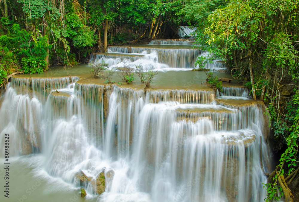 Waterfall in deep rain forest jungle (Huay Mae Kamin Waterfall i