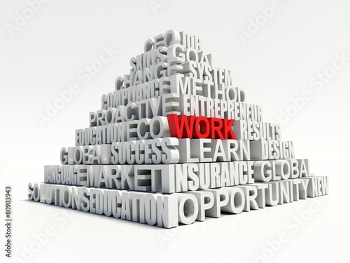 WORK 3d Word in red  in white pyramid