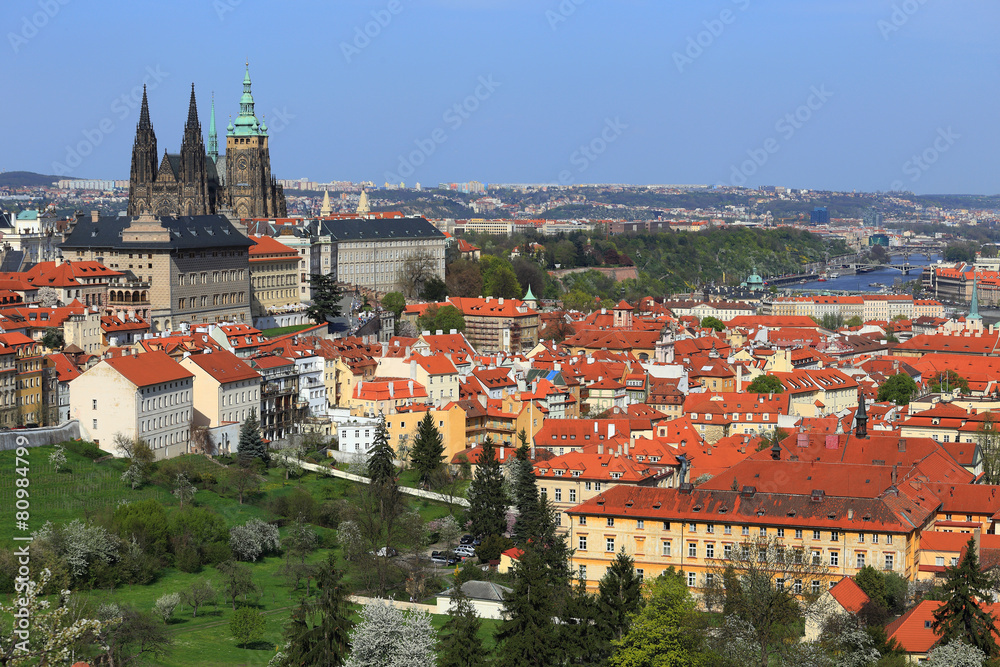 View on the spring Prague with gothic Castle, Czech Republic