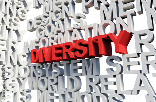 DIVERSITY Word in red, 3d illustration.