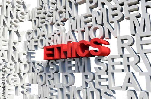 ETHICS Word in red, 3d illustration.
