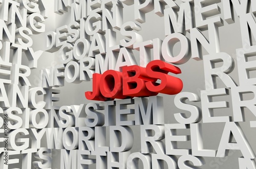 JOBS Word in red, 3d illustration.