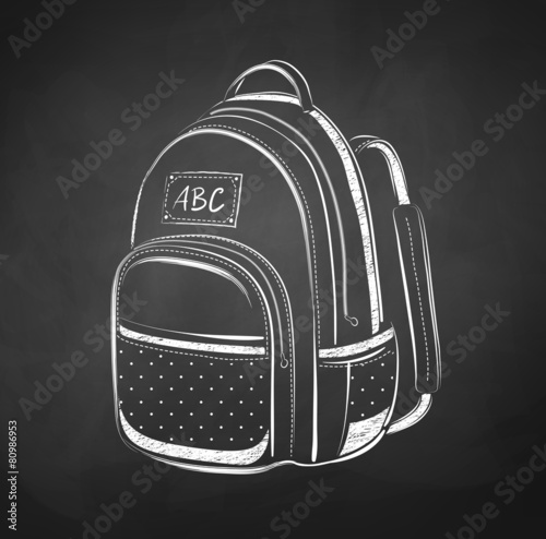 Chalkboard drawing of school bag