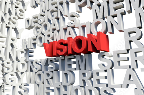 VISION Word in red, 3d illustration.