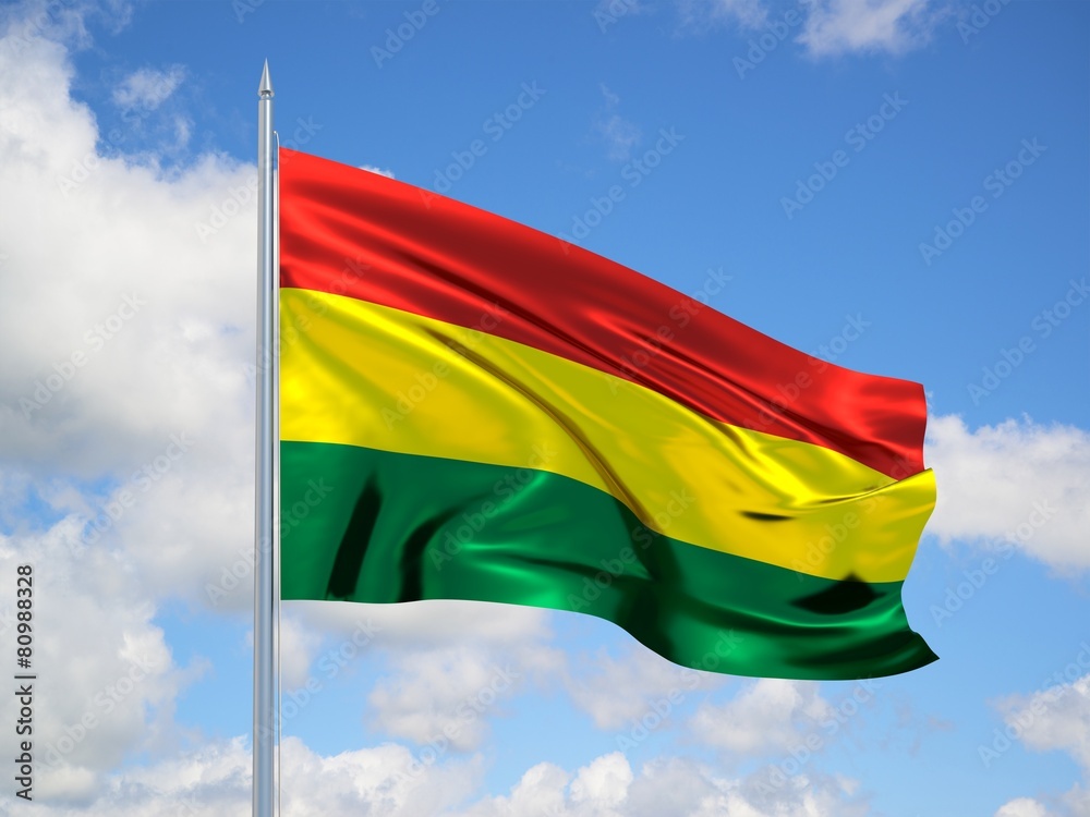 bolivia 3d flag floating in the wind in blue sky bolivia 3d flag floating in the wind in blue sky