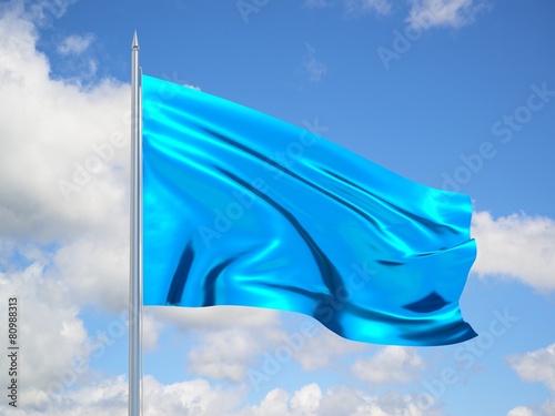 BLUE 3d flag floating in the wind in blue sky