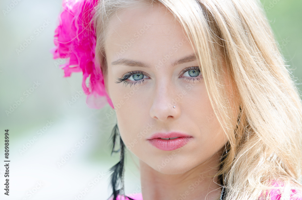 Close up picture on face of cute blonde Close up picture on face of cute blonde