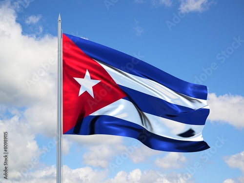 CUBA 3d flag floating in the wind in blue sky