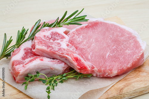 Raw pork steak photo