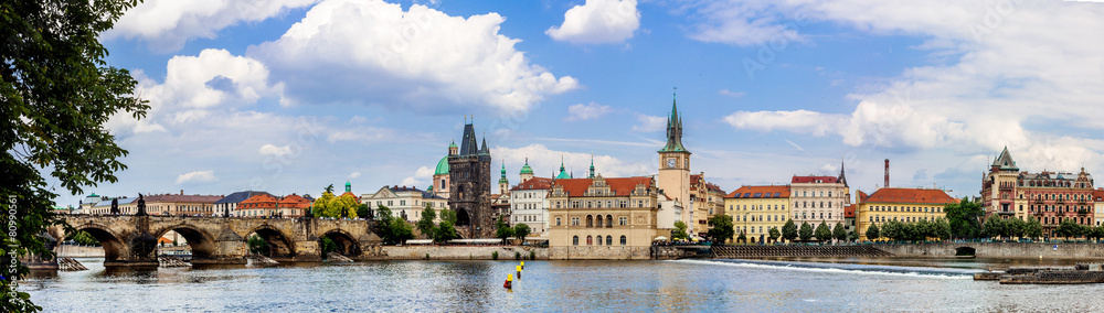 Karlov or charles bridge and river Vltava in Prague in summer