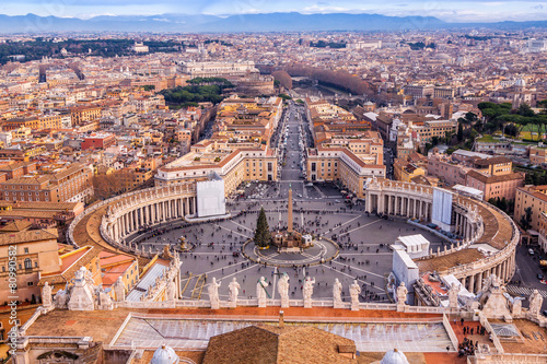 Saint Peter's Square in Vatican and aerial view of Rome