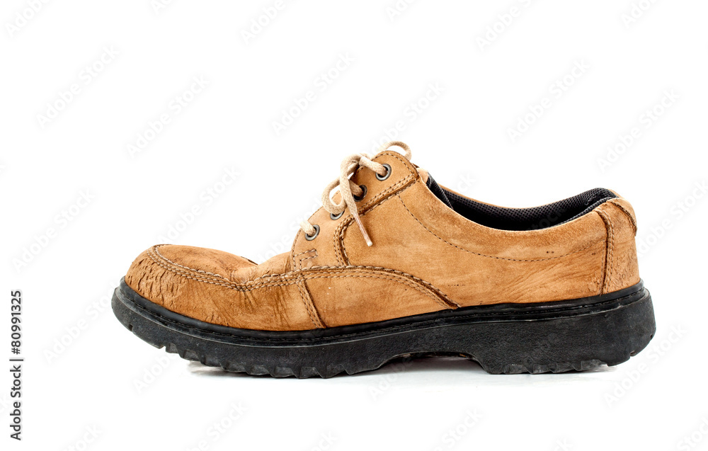 old brown leather shoe on white background old brown leather shoe on white background