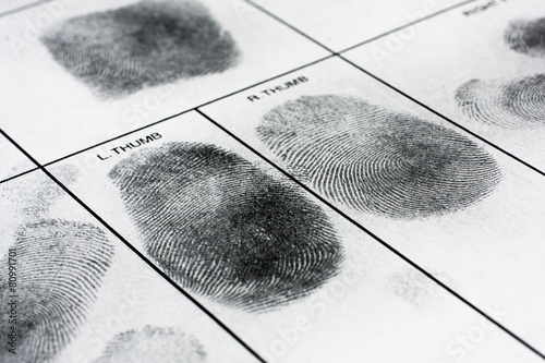 Fingerprint on police fingerprint card. photo
