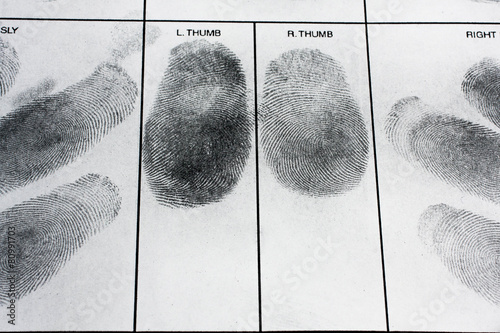 Fingerprint on police fingerprint card.