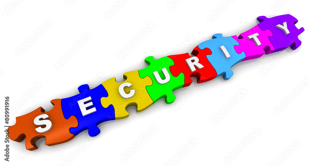 Безопасность (security). Надпись на разноцветных пазлах Безопасность (security). Надпись на разноцветных пазлах