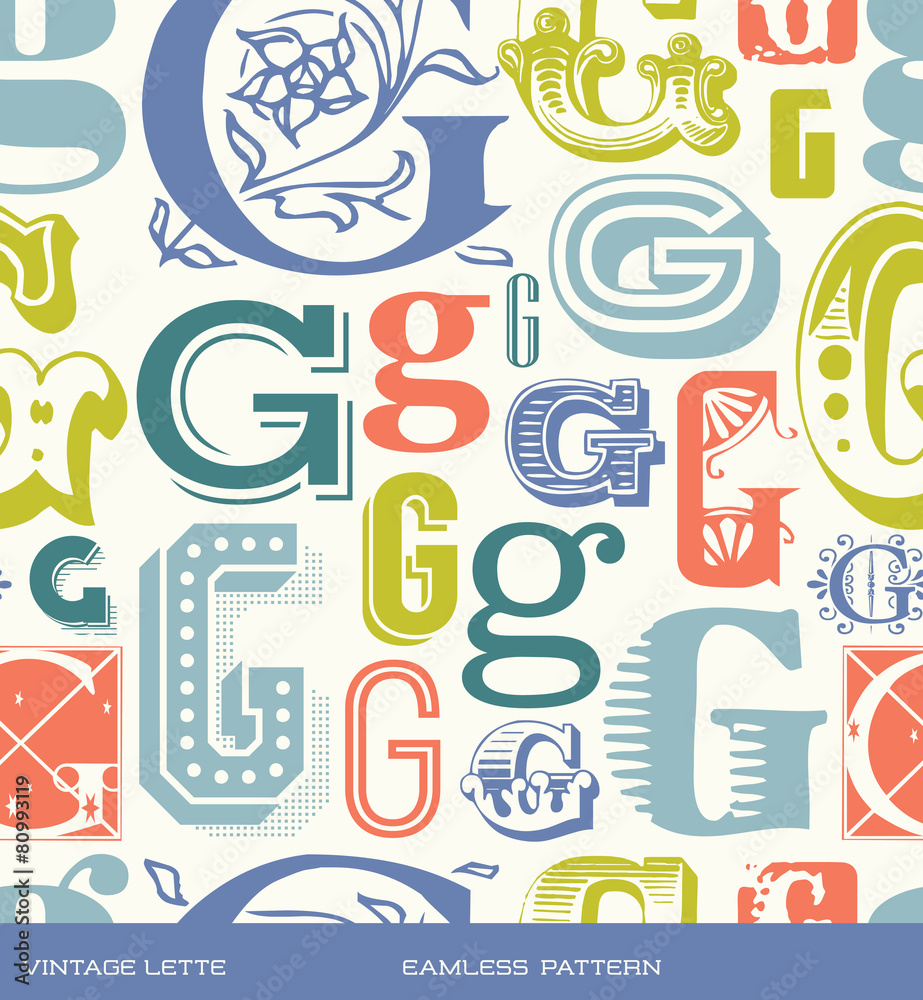 Seamless vintage pattern letter G in retro colors